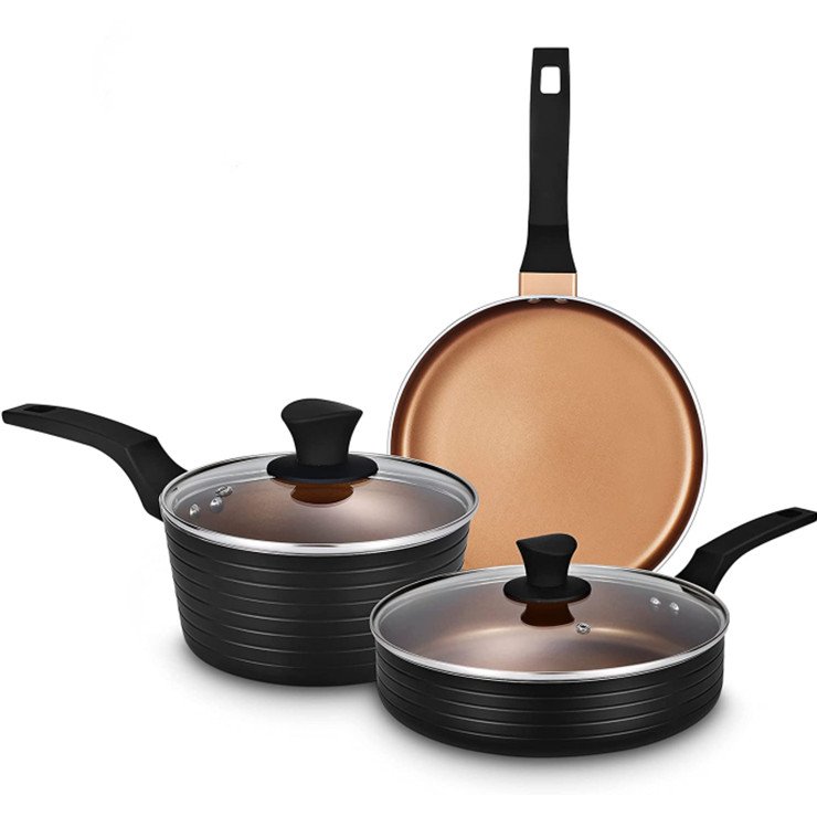 Yongkang factory OEM Ceramic Nonstick Granite Induction Kitchen Cooking Cookware Sets 5 Pcs Pots and Pans Set with Frying Pans
