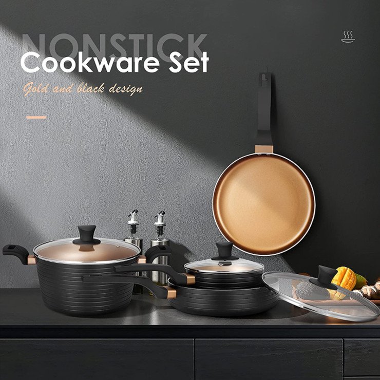 Yongkang factory OEM Ceramic Nonstick Granite Induction Kitchen Cooking Cookware Sets 5 Pcs Pots and Pans Set with Frying Pans