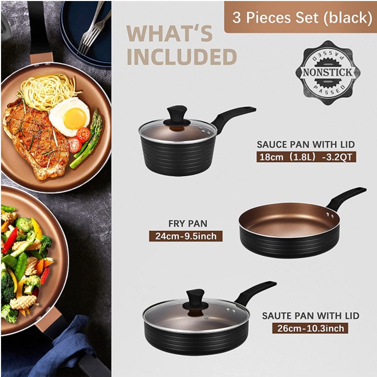 Yongkang factory OEM Ceramic Nonstick Granite Induction Kitchen Cooking Cookware Sets 5 Pcs Pots and Pans Set with Frying Pans
