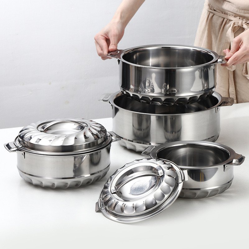 Luxury 4 Pcs/Set Home Use Insulated Stainless Steel Hot Pot Food Warmers Casserole Container Sustainable Stocked Metal