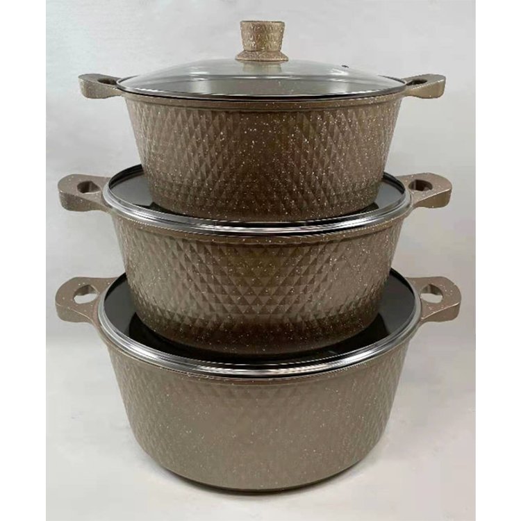 Kitchen 32/36/40CM Big Non Stick Pan Die Cast Cooking Pot Aluminum Nonstick Granite Coated Casserole Cookware Set Black