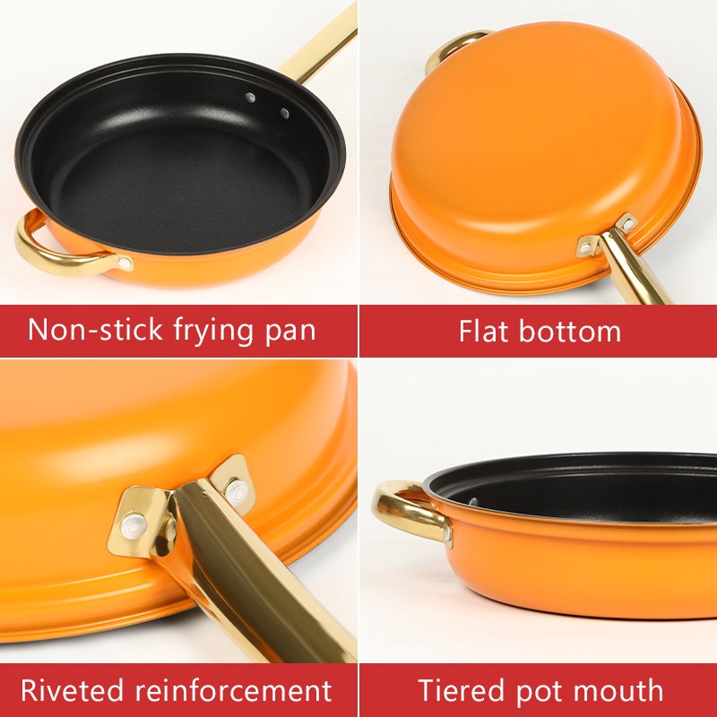 Hot Sale 12 PCS Orange Stainless Steel Pot Nonstick Fying Pan Cookware Set With lid Soup Pot Cookware Cooking Pots And Pans