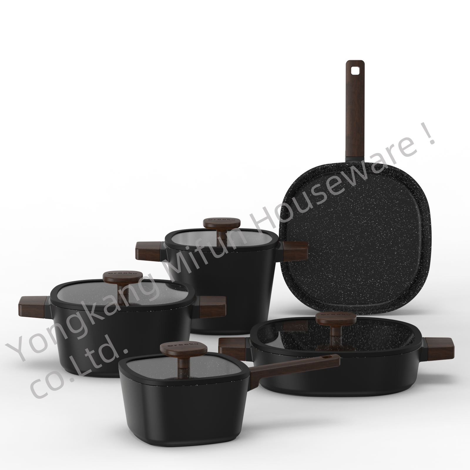 High Quality Multiple colors Housewares Cookware Sets With Nonstick Coating with Glass lid