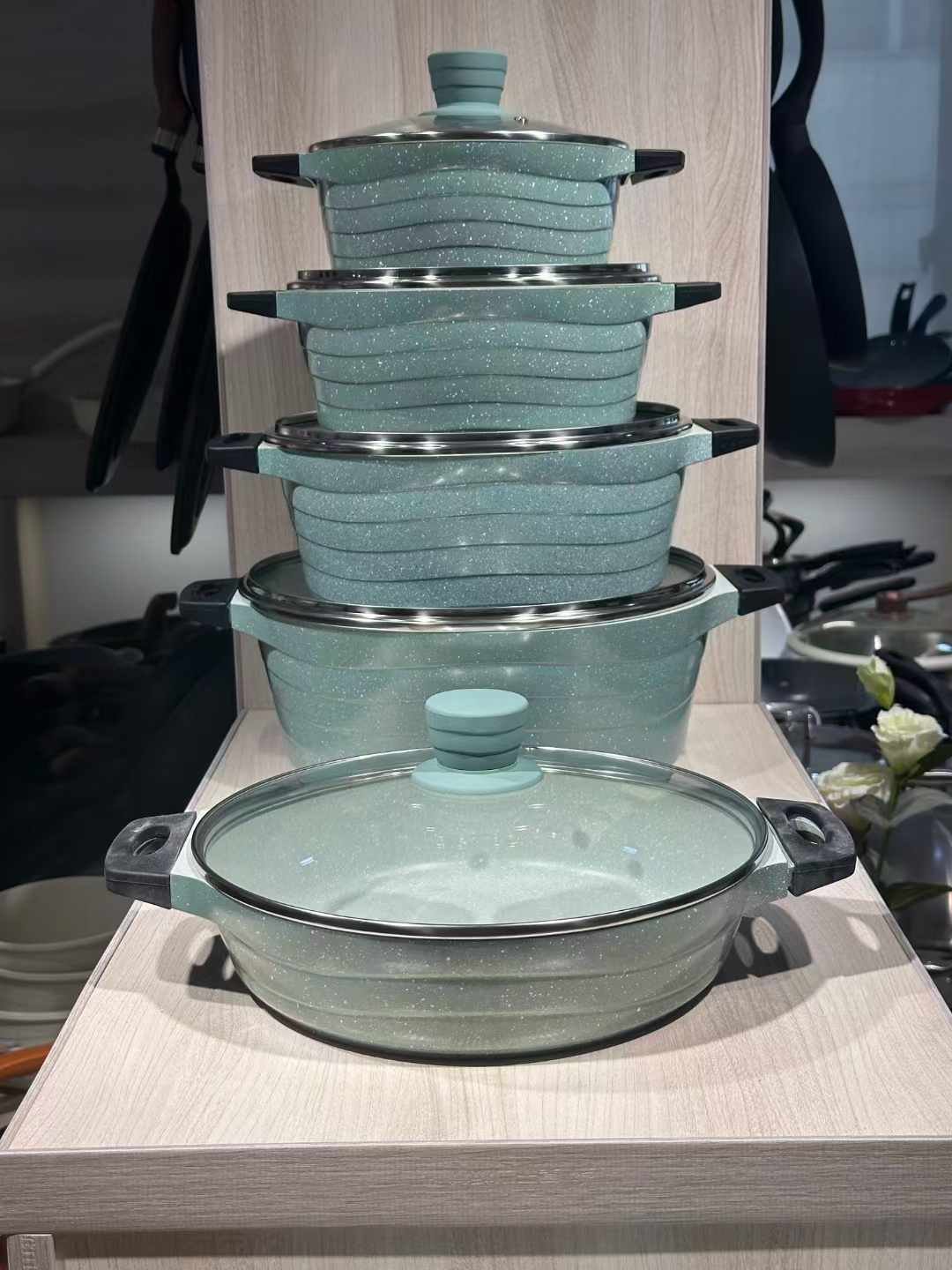 Blue Glass size Stainless Steel Casserole sets stainless steel cookware set cookware