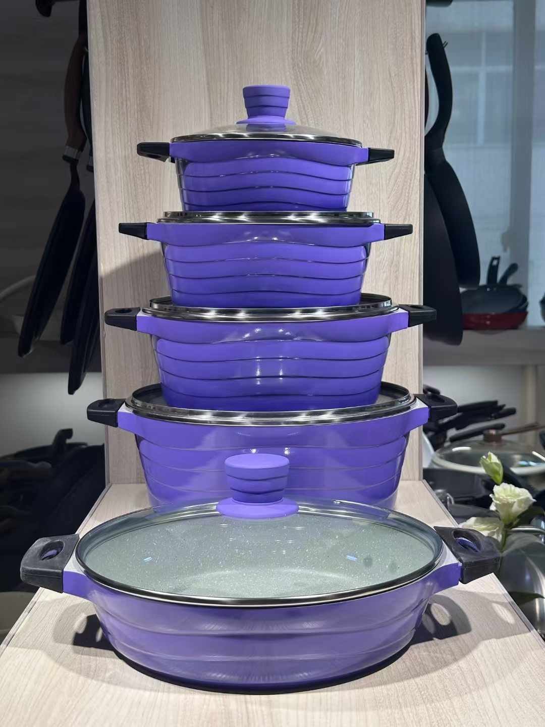 Blue Glass size Stainless Steel Casserole sets stainless steel cookware set cookware