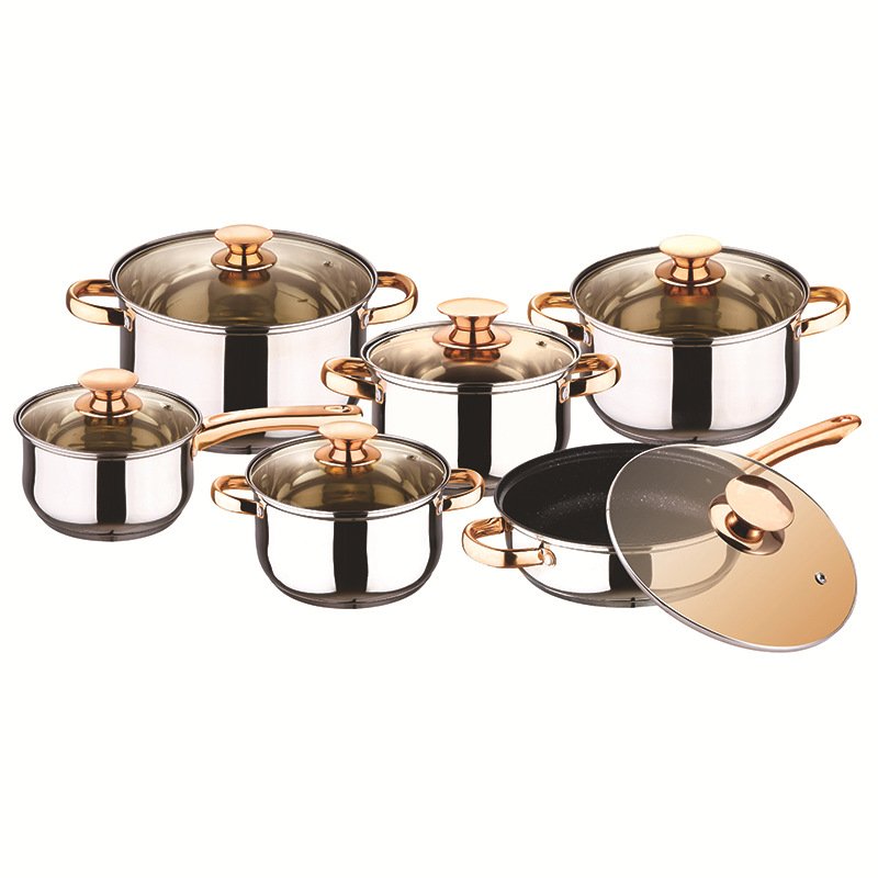 Non stick 12 pieces cooking pot set multi-function stainless steel 5 layer thick cookware set