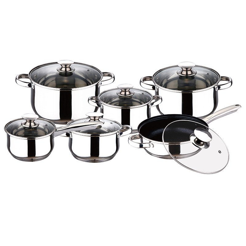 Non stick 12 pieces cooking pot set multi-function stainless steel 5 layer thick cookware set