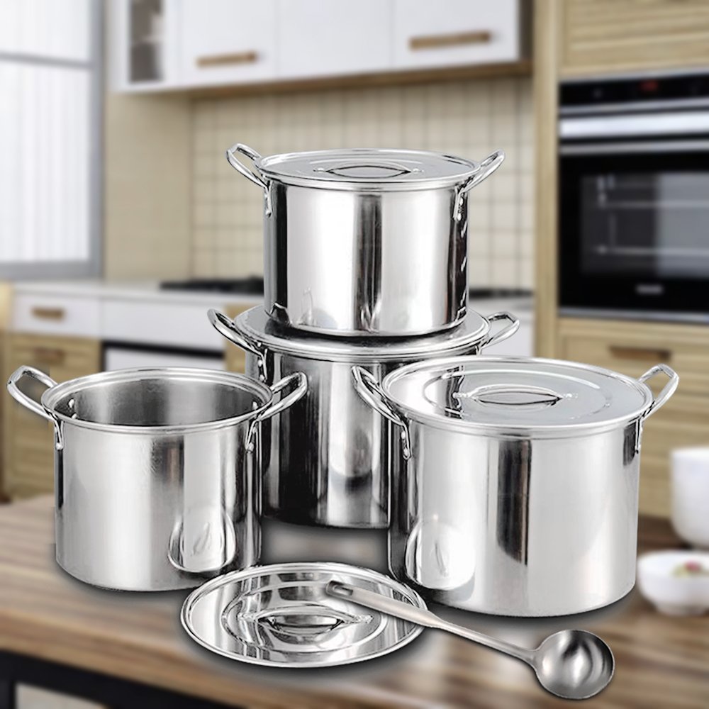 4PCS Large capacity Stainless Steel Pot Kitchen Cookware Set Deep Stock pot Cooking Casserole Soup Pot