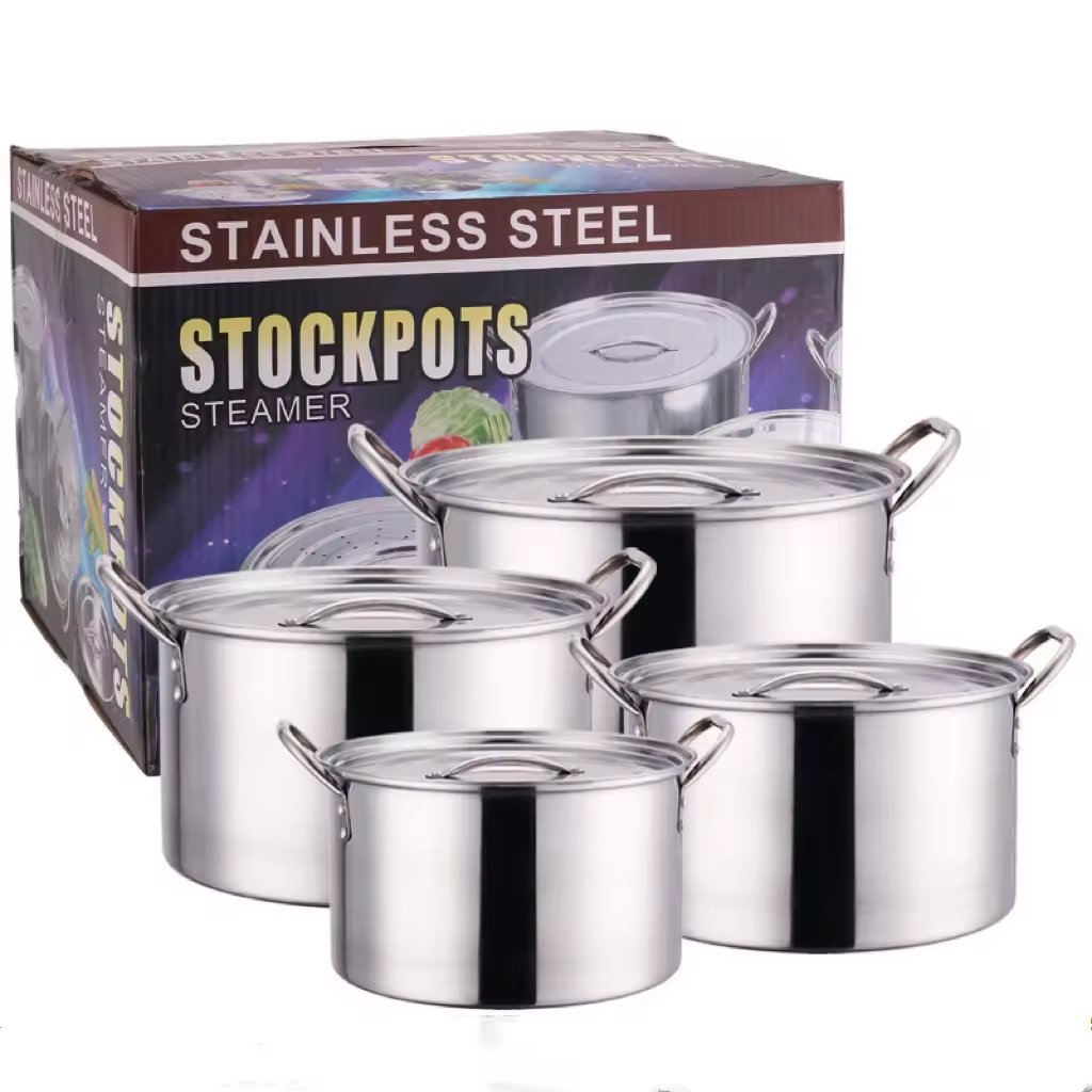 4PCS Large capacity Stainless Steel Pot Kitchen Cookware Set Deep Stock pot Cooking Casserole Soup Pot