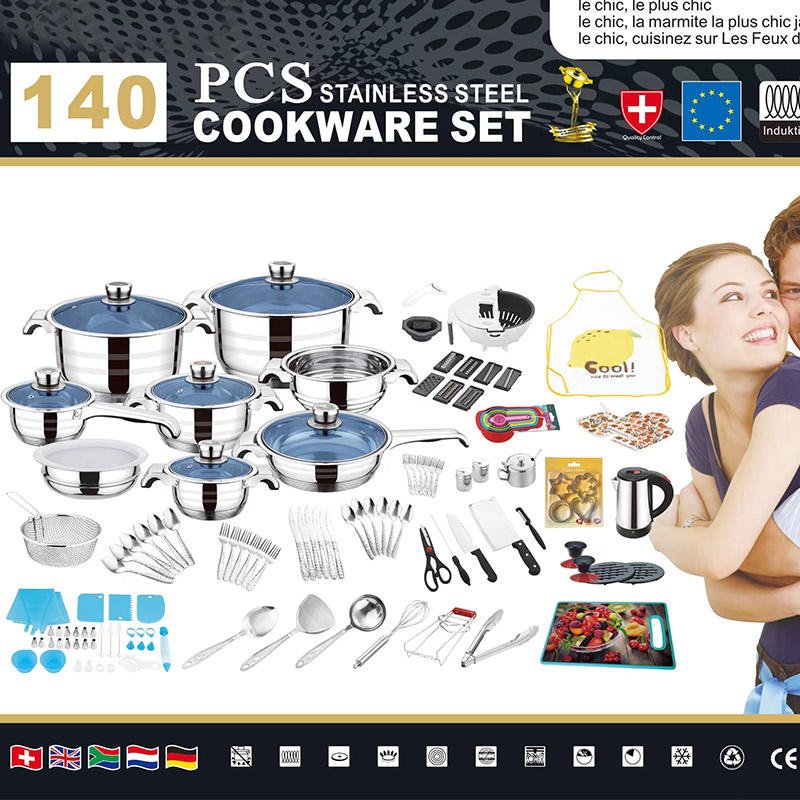 140pcs stainless steel cooking pot cookware set