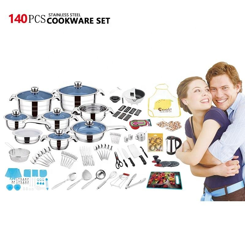 140pcs stainless steel cooking pot cookware set