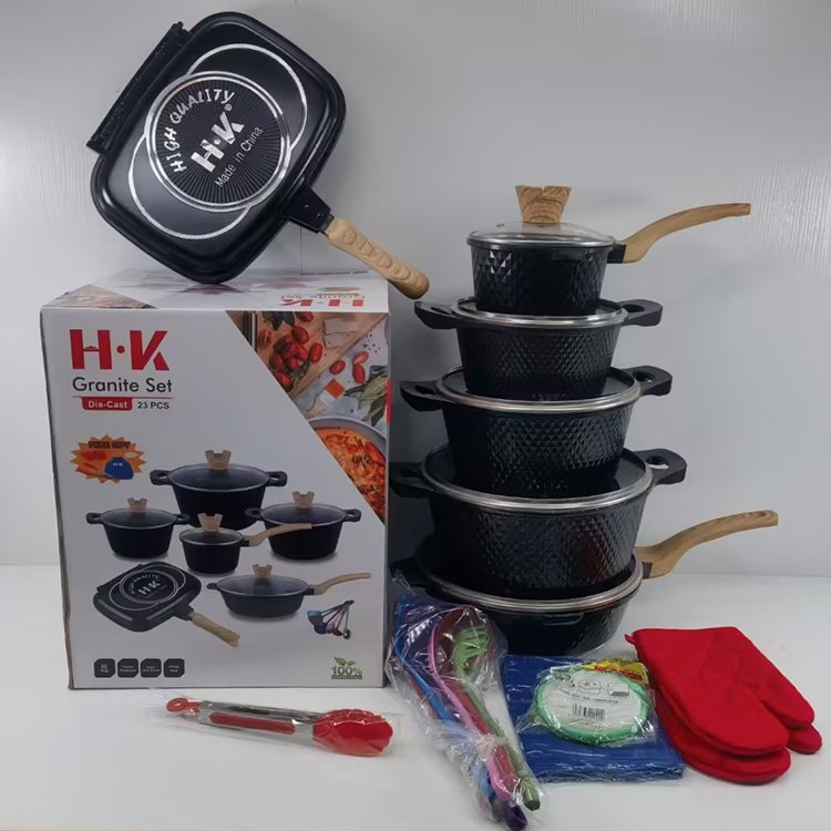 High Quality Kitchen Nonstick Aluminum Cookware Set Granite Coated 23PCS Non Stick Cooking Pots and Pans Set with Utensils