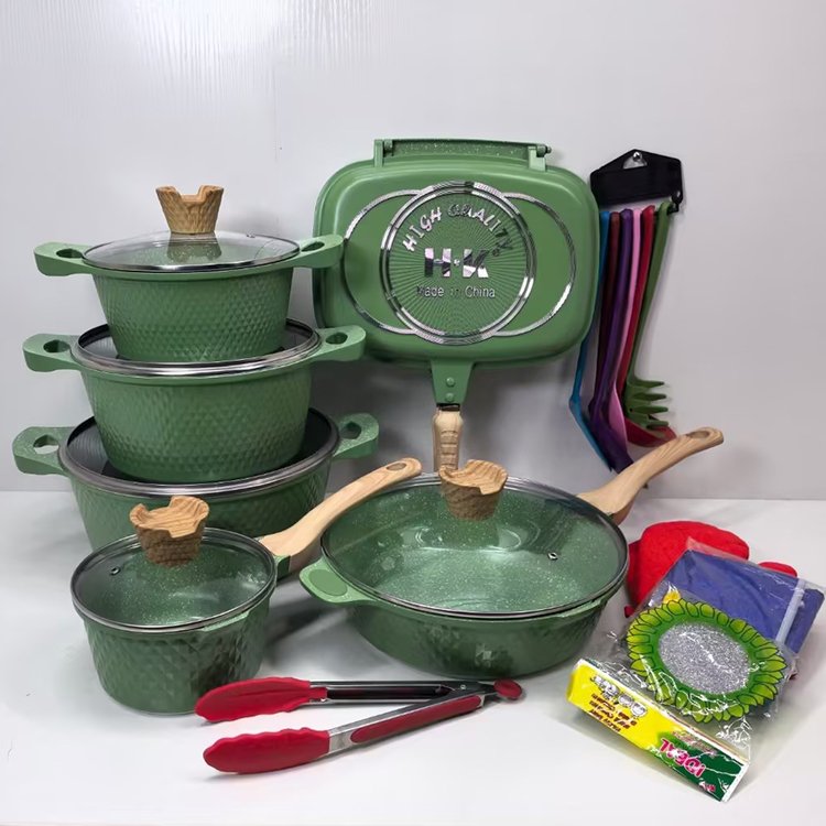 High Quality Kitchen Nonstick Aluminum Cookware Set Granite Coated 23PCS Non Stick Cooking Pots and Pans Set with Utensils
