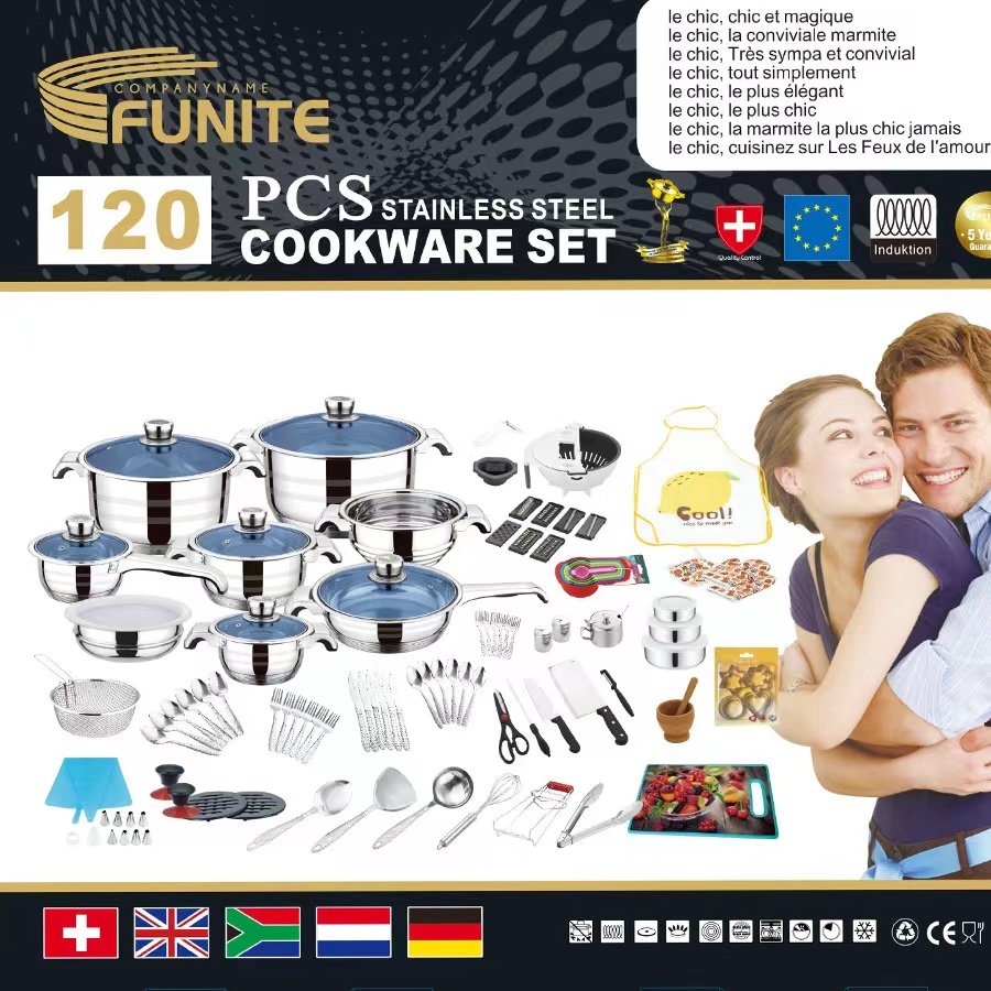 Factory Hot Selling 120pieces set Detachable Handle Cookware Set Home Use Panelas Cookware Set