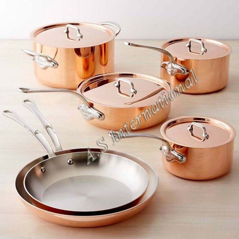 Hottest Selling Copper Cookware Set Kitchen Fry Pan Set Handmade For Serving Food Unique Design Copper Cooking Set Best Quality