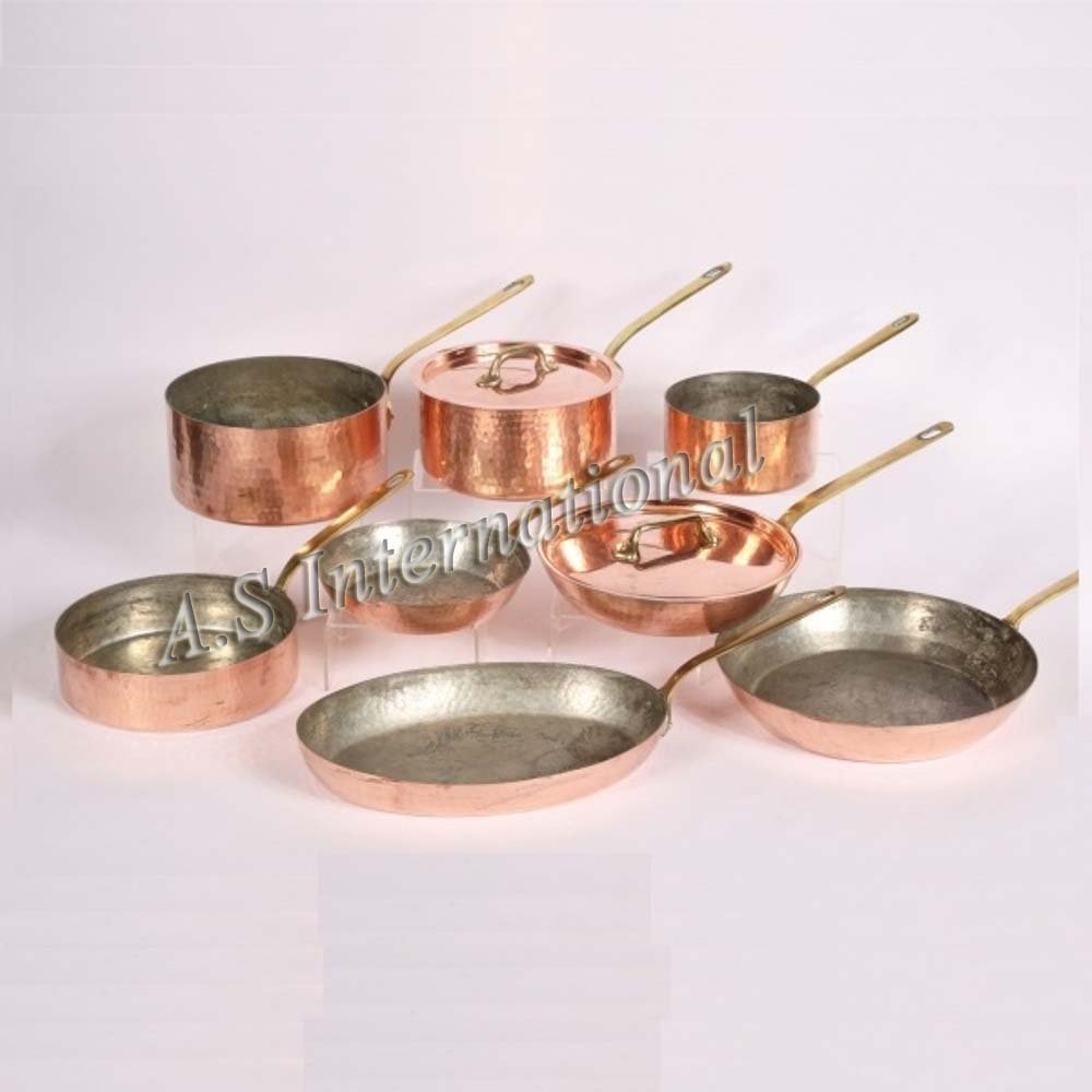 Hottest Selling Copper Cookware Set Kitchen Fry Pan Set Handmade For Serving Food Unique Design Copper Cooking Set Best Quality