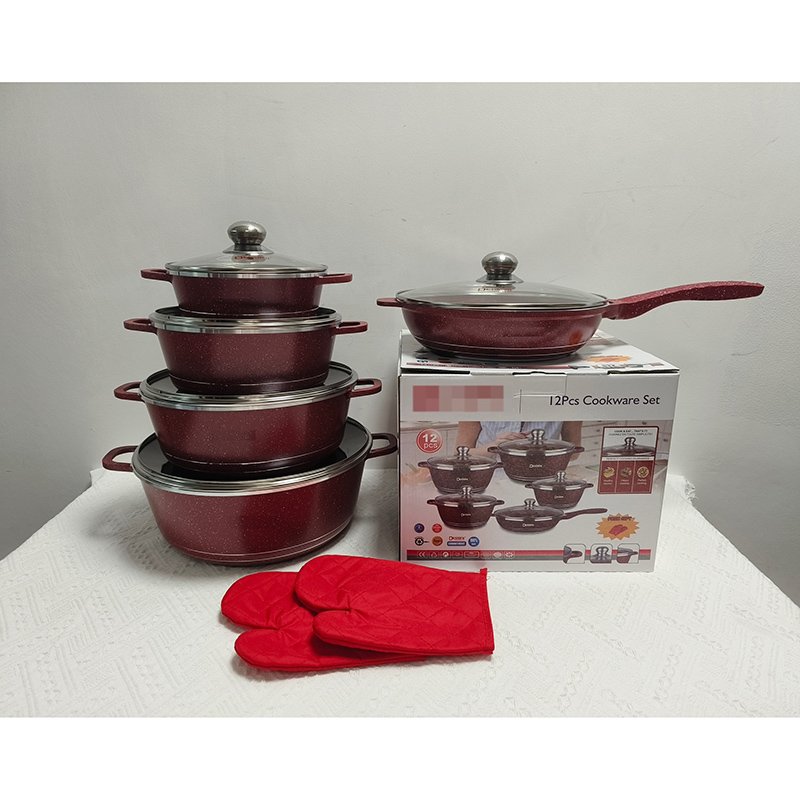 12pcs Granite Cookware Set Non-stick Frying Pan Die Cast Aluminum Marble Cookware Set