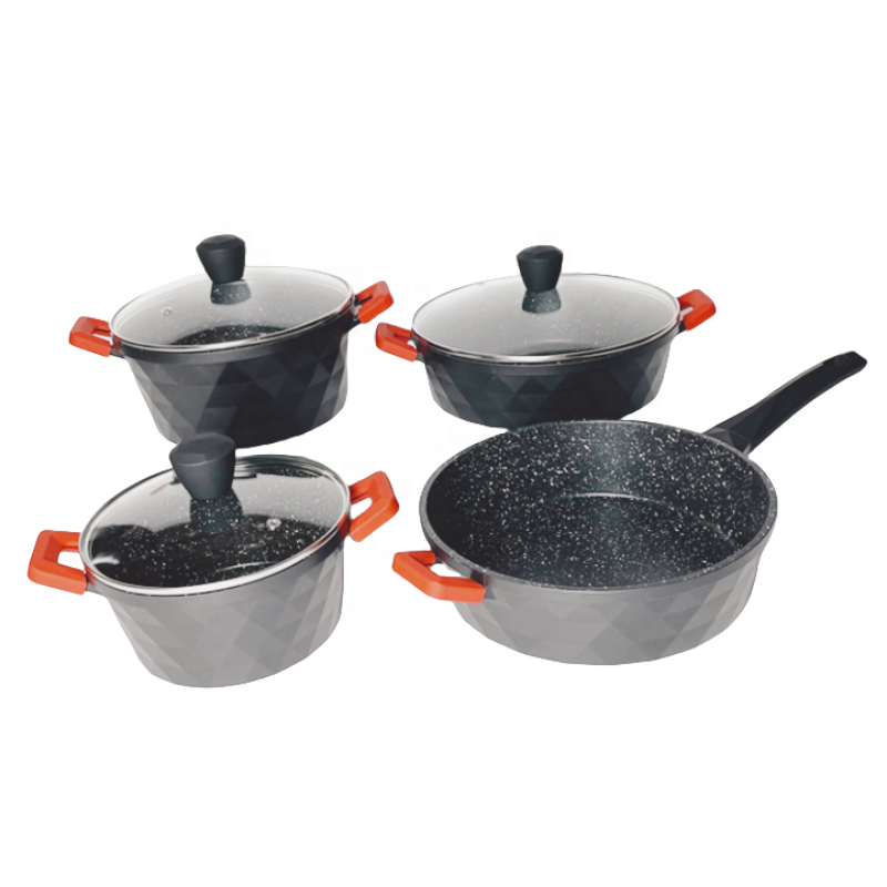 Die Cast Aluminum Induction Cookware Set Black Ceramic Coating Nonstick Cooking Pots Pans Kitchen Usage Pattern Marble Material