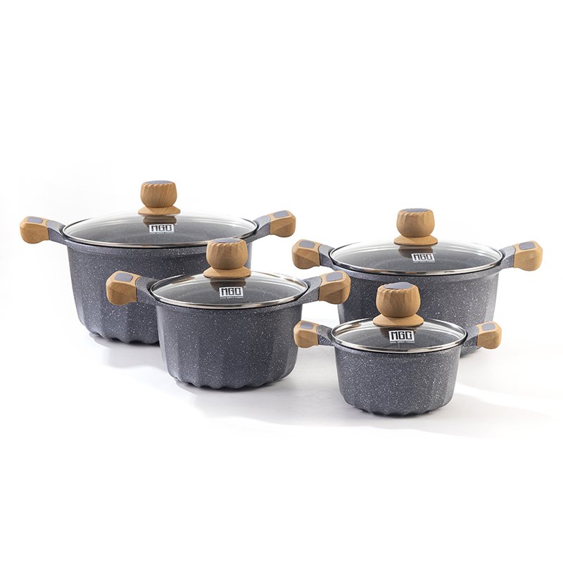 Cookware set French style 4-piece double bottom gray sprinkled with black and white dots 16/20/24/28cm die-casting aluminum pot