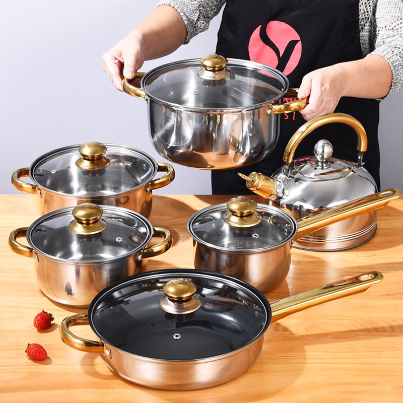 12pcs Cooking Pot Kitchenware Stainless Steel Casserole Nonstick Cookware Set Cooking Pot And Pans Set