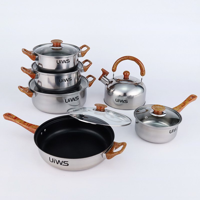 Non stick 12 pieces cooking pot set multi-function stainless steel cookware set