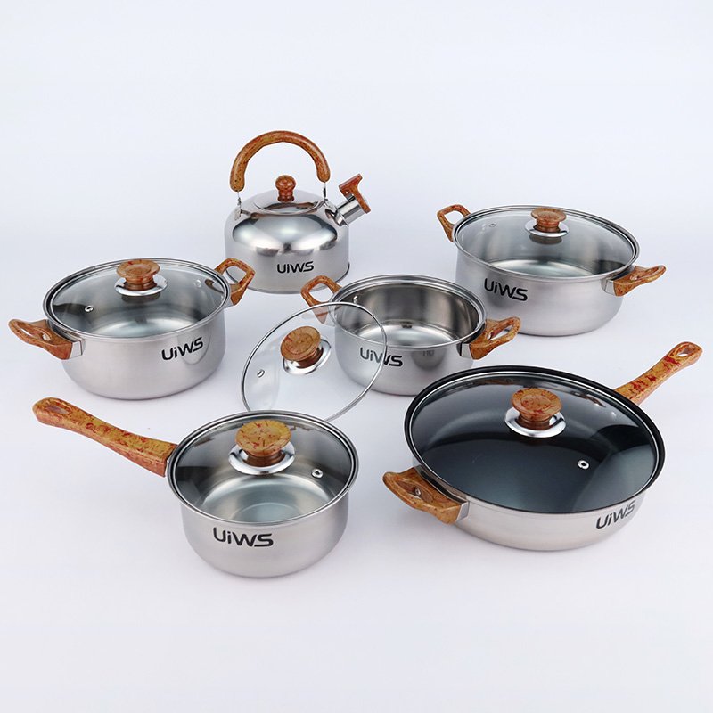 Non stick 12 pieces cooking pot set multi-function stainless steel cookware set