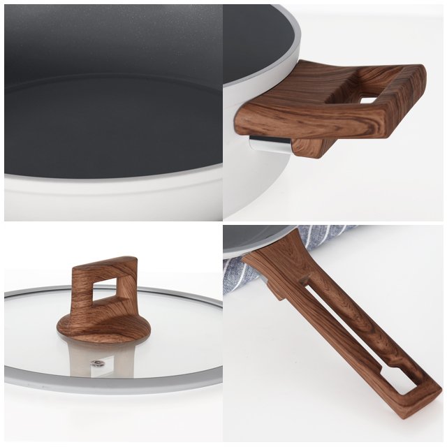 Eco-friendly Hot Wholesale Forged Nonstick Kitchenware Nonstick Coating Cookware Sets With Wooden Handle And Silicone Cover