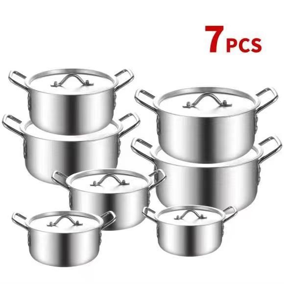 factory direct commercial 7pcs Aluminum satin finished Cooking Pot cookware set in kitchen