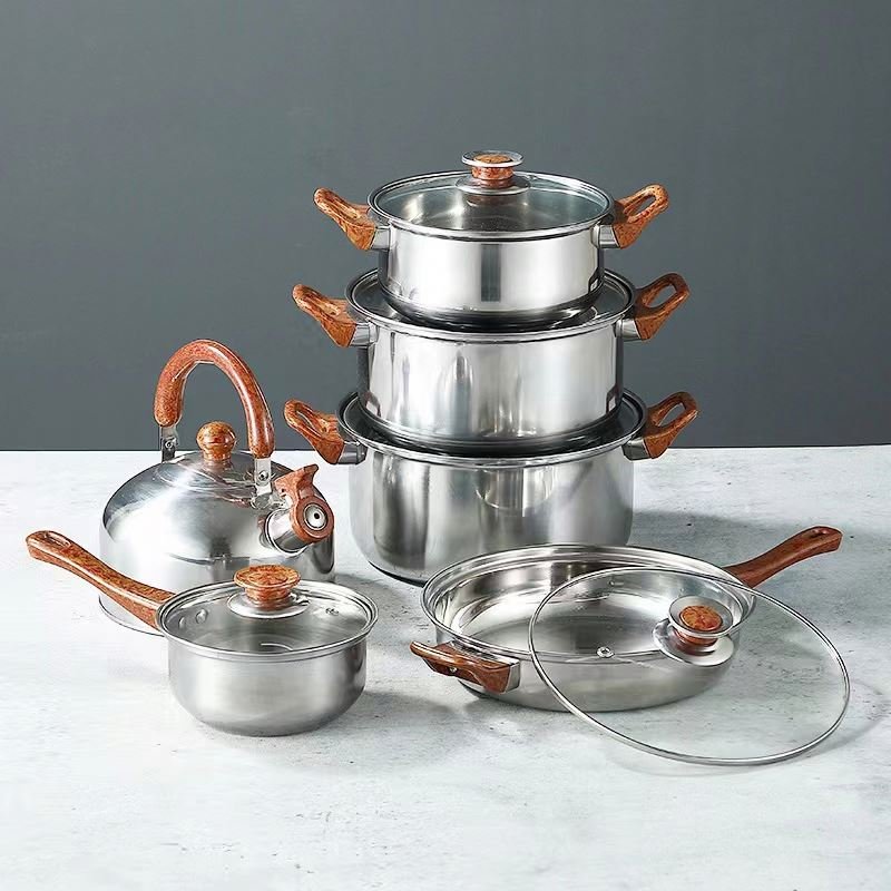 factory direct commercial 7pcs Aluminum satin finished Cooking Pot cookware set in kitchen