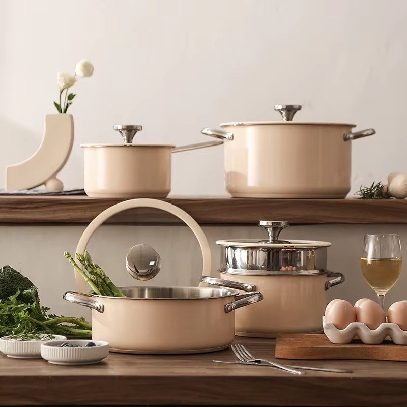Hot Selling Fashion Stainless Steel Pressure Cooker Non-stick Pot Cooking Pots and Pans Saucepot Saucepan Metal Cookware Set