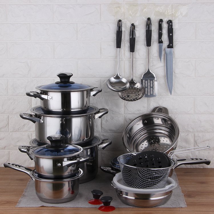 High Quality 201 Stainless Steel Pan Frying Pan Steel Pot Stainless Pot Set With Glass Lid Stainless Steel Pot Set Cookware