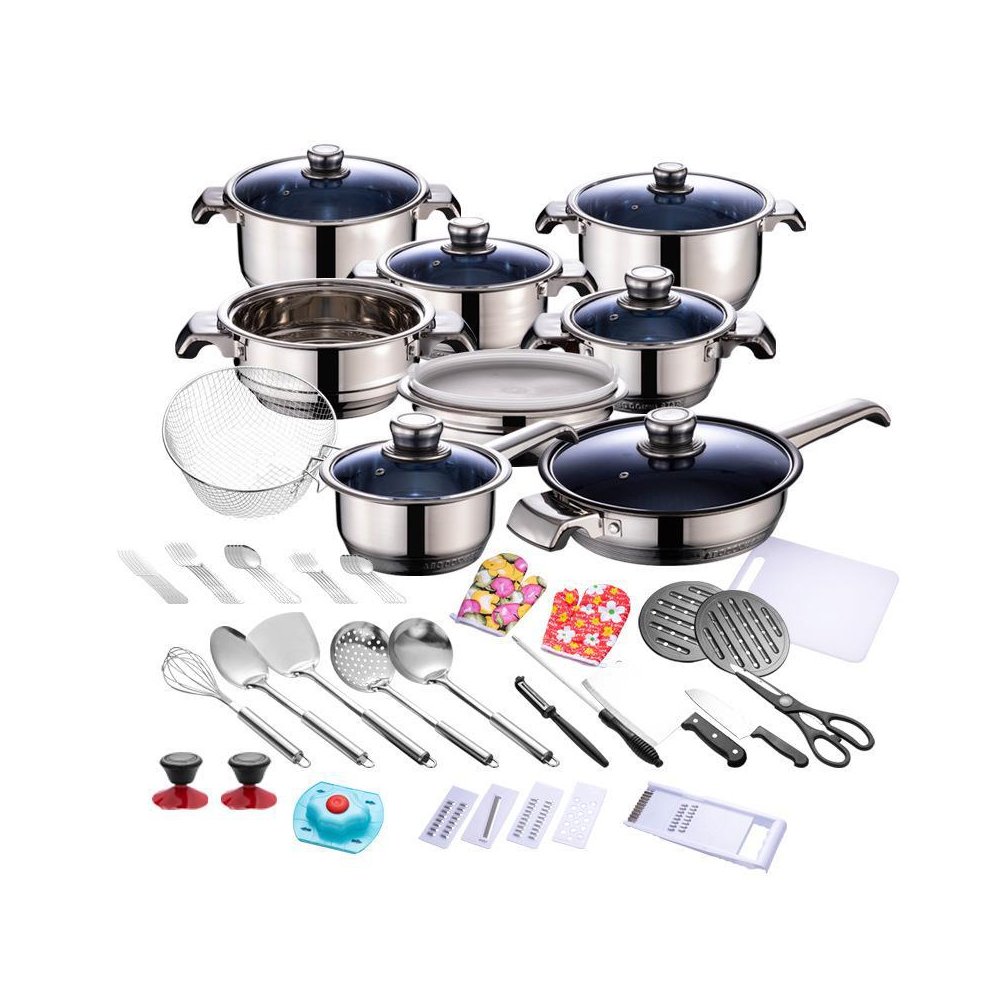 High Quality 201 Stainless Steel Pan Frying Pan Steel Pot Stainless Pot Set With Glass Lid Stainless Steel Pot Set Cookware