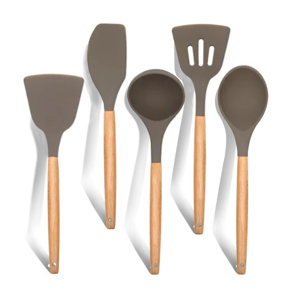 kitchen accessories home and kitchen cookware sets SILICONE KITCHEN TOOLS 5 PCS with WOOD HANDLE home products