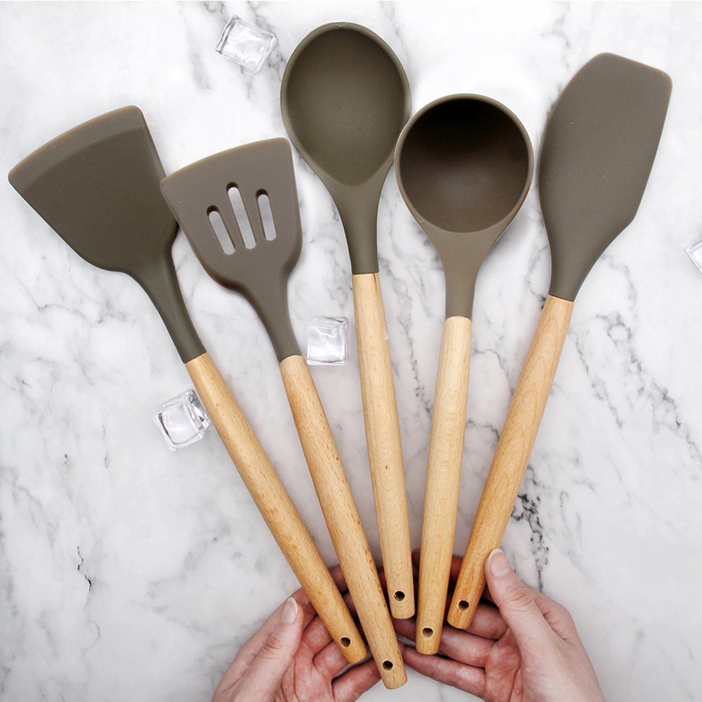 kitchen accessories home and kitchen cookware sets SILICONE KITCHEN TOOLS 5 PCS with WOOD HANDLE home products