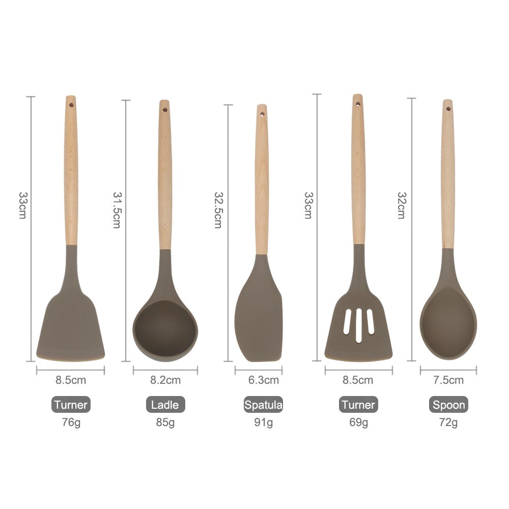 kitchen accessories home and kitchen cookware sets SILICONE KITCHEN TOOLS 5 PCS with WOOD HANDLE home products