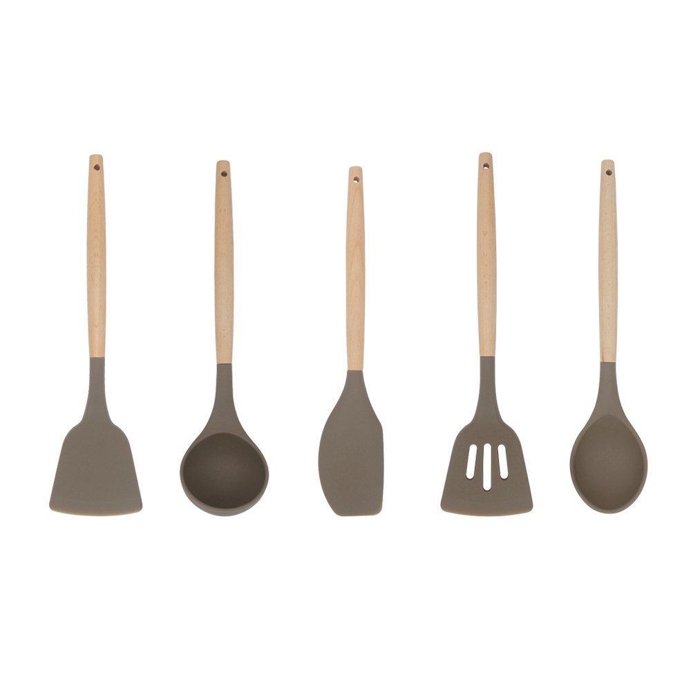 kitchen accessories home and kitchen cookware sets SILICONE KITCHEN TOOLS 5 PCS with WOOD HANDLE home products