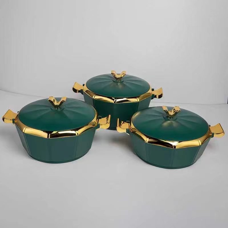High quality Bar Hotel round thermal hot pot containers sets for home and kitchen 2L+2.5L+3L insulated hot pot casserole set