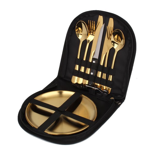 Hot Sale Multiple Color High Quality Stainless Steel Portable Various Tableware Outdoor Survival Camping Cookware Set