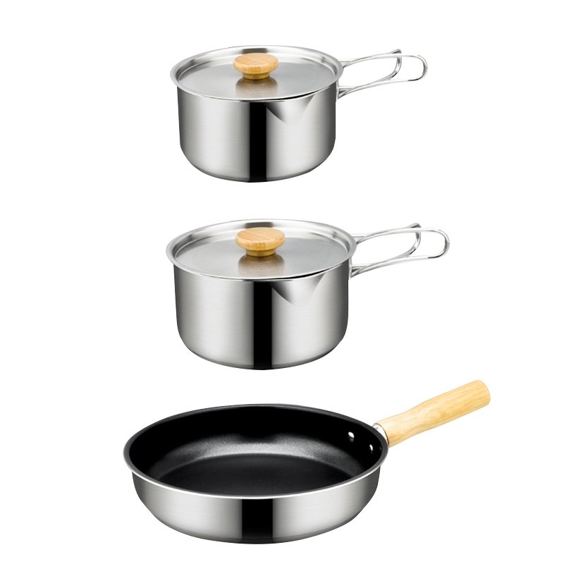 portable Outdoor Cooking Pot Space Saving Stainless Steel Cookware Sets Outdoor Equipment Camping Cookware Set