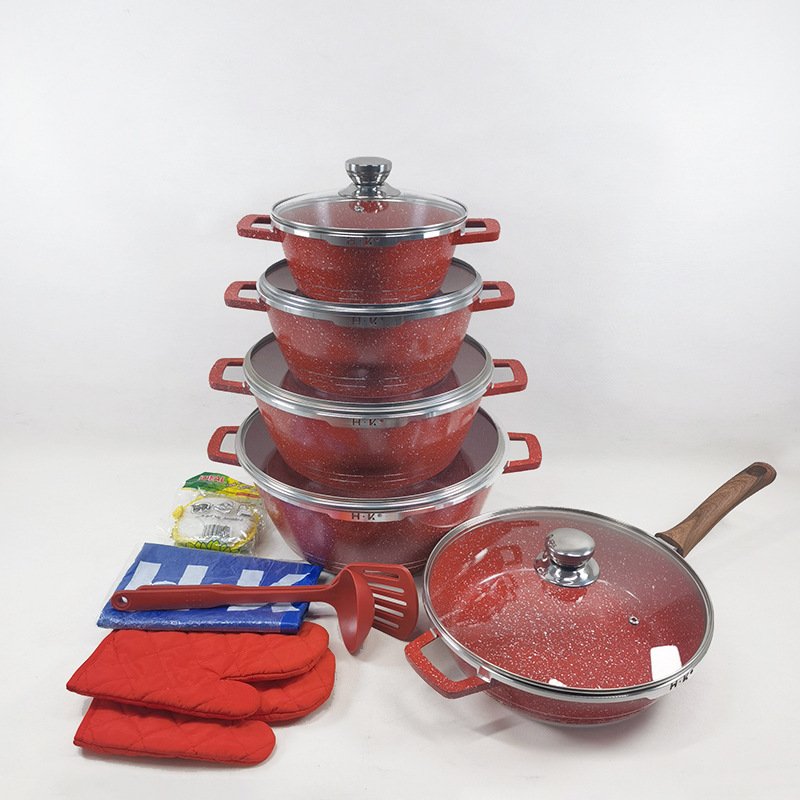 Durable Popular granite non stick coated aluminum cast iron cookware set non stick variety cookware forged cookware for camping