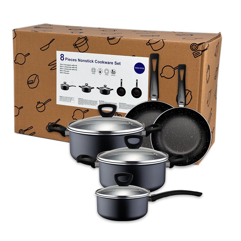 Popular 8 Pcs Cookware Set Nontick Pan Cookware Non Stick Pot Cookware Sets Dishwasher Safe Cooking Pan Set