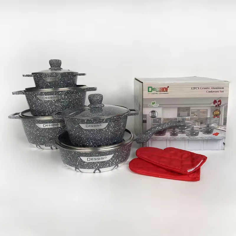 12pcs die cast aluminum non-stick cooking pots marble stone cookware set cooking pot set non-stick cookware granite