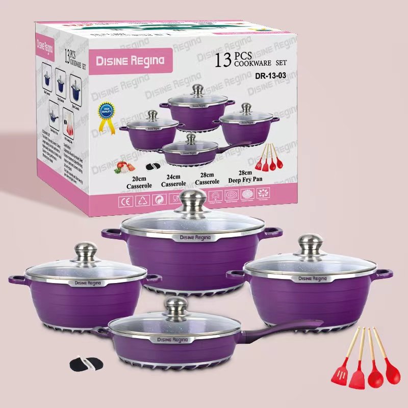 Hot Selling 13pcs Granite Aluminum Pot Thickened Frying Pan Milk Soup Pot Gift Stone Non Stick Cookware sets