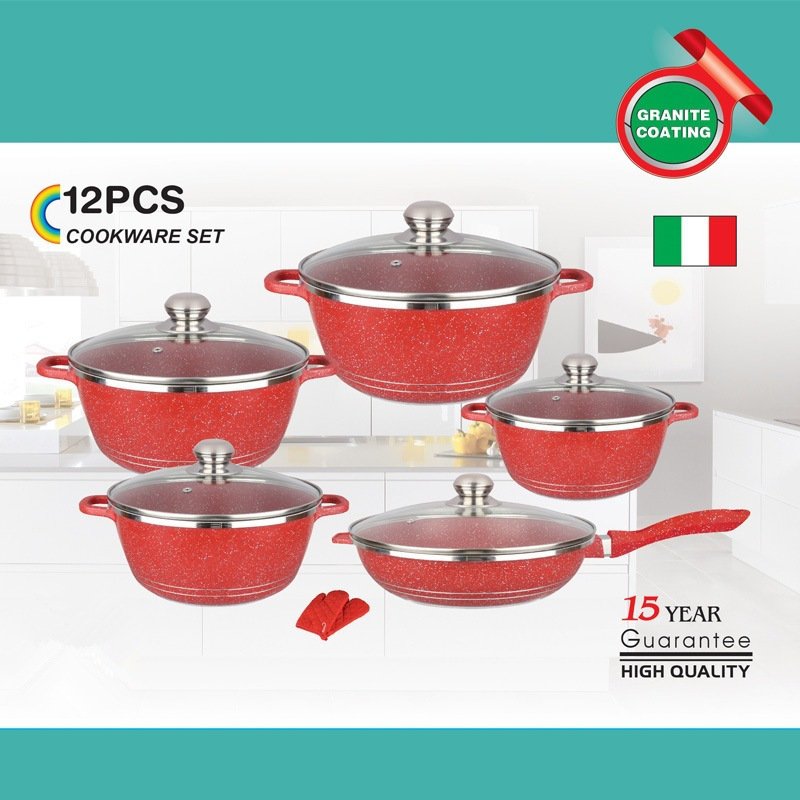 Casserole set dessini 12pcs aluminum die cast cookware set stone coating
