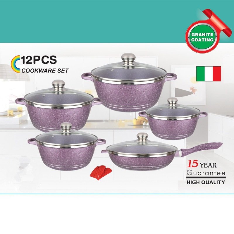 Casserole set dessini 12pcs aluminum die cast cookware set stone coating