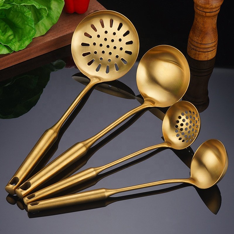 Hollow handle metal cooking tool set stainless steel gold kitchen utensils set