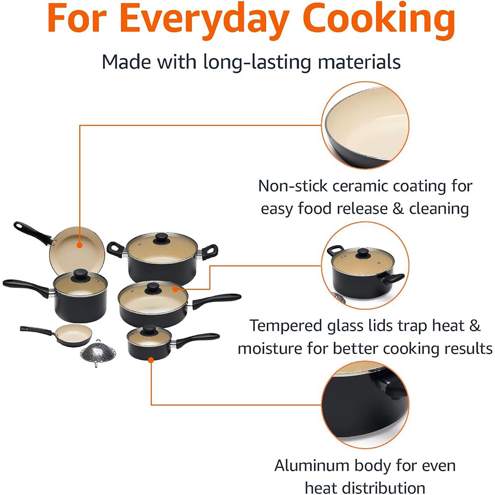 MYH Aluminum Ceramic Nonstick Pots and Pans 11 Piece Cookware Set Made Without PFOA & PTFE