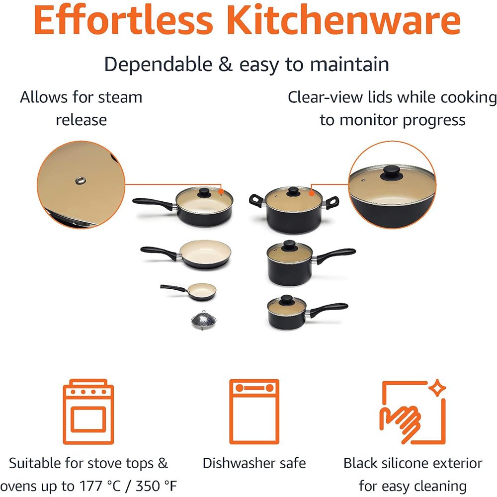 MYH Aluminum Ceramic Nonstick Pots and Pans 11 Piece Cookware Set Made Without PFOA & PTFE
