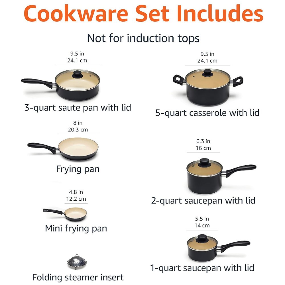 MYH Aluminum Ceramic Nonstick Pots and Pans 11 Piece Cookware Set Made Without PFOA & PTFE