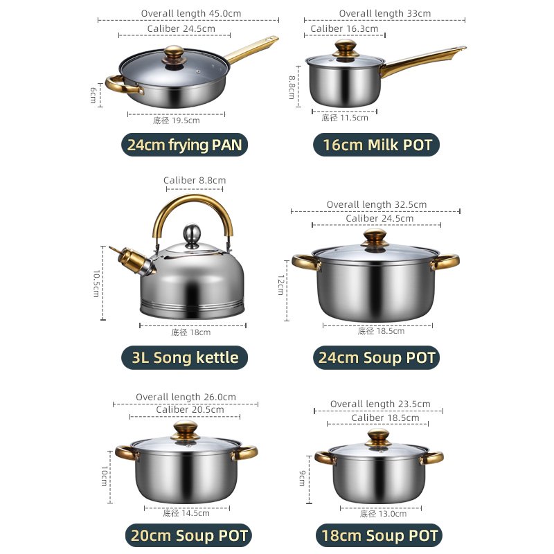 12pcs New Design Cooking Pot Set Stainless Steel Cooking Pot Non-stick Cookware Set Cooking Pot Set